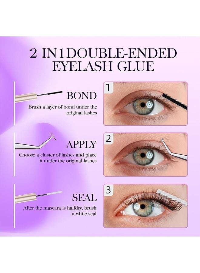 JS 2 In 1 Lash and Seal Glue, Cluster Lash Glue for Eyelash Extensions Long Lasting Strong Hold Individual Eyelash Glue for Self Application, Waterproof Fiber Long Curl, Lengthen, Durable Natural - Image 3