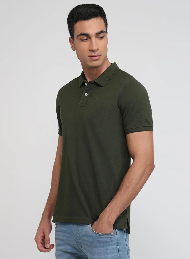 Parx Men Green Regular Fit Solid Polo T-Shirt