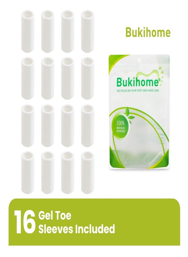 Bukihome Toe Protectors, Silicone Gel Toe Sleeves for Hammer Toes, Corns, Calluses, Blisters, Toe Tube Pads for Pain Relief with 16 Pack, White - Image 2