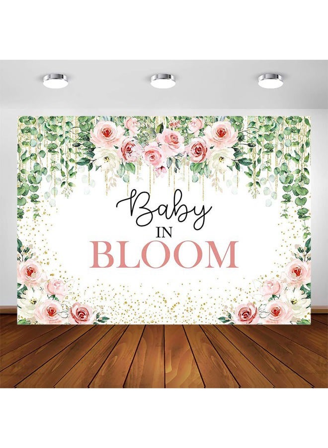 Avezano Baby in Bloom Backdrop Sage Green Leaves with Pink Flowers Baby Shower Party Decorations Baby Girl's Greenery Floral Nature Theme Photography Background Cake Table Banner (6x5ft(72x60in)) - Image 1