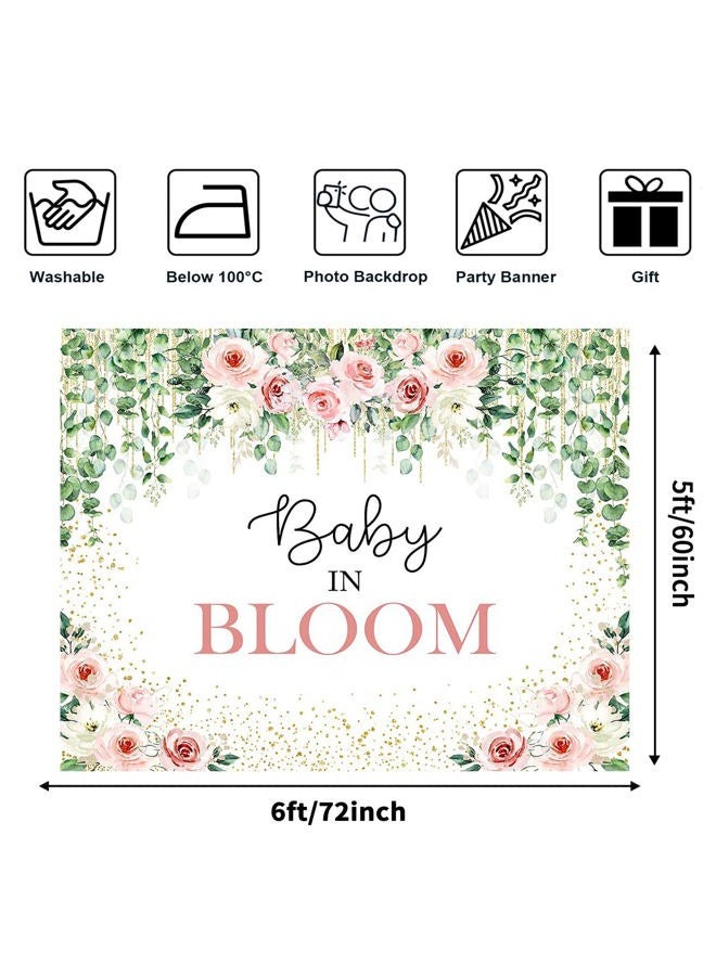 Avezano Baby in Bloom Backdrop Sage Green Leaves with Pink Flowers Baby Shower Party Decorations Baby Girl's Greenery Floral Nature Theme Photography Background Cake Table Banner (6x5ft(72x60in)) - Image 3