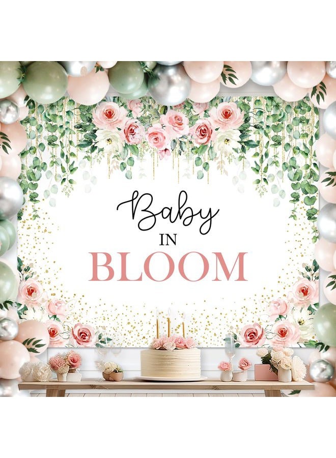 Avezano Baby in Bloom Backdrop Sage Green Leaves with Pink Flowers Baby Shower Party Decorations Baby Girl's Greenery Floral Nature Theme Photography Background Cake Table Banner (6x5ft(72x60in)) - Image 2