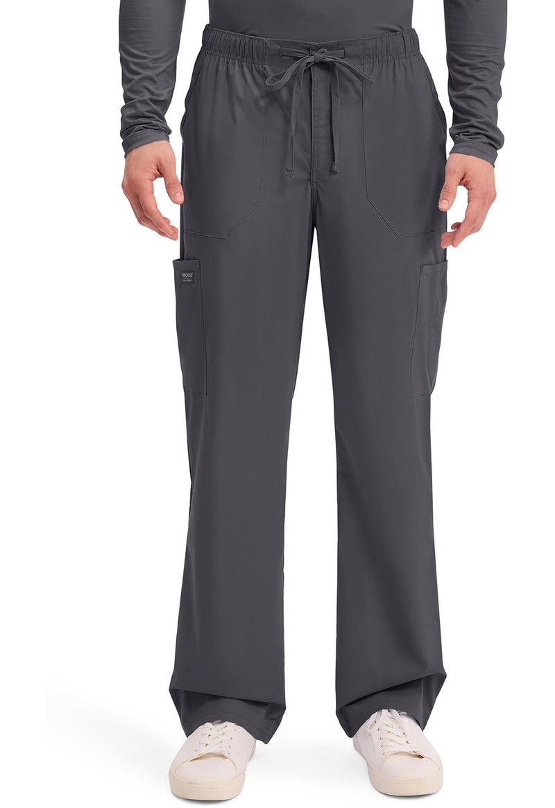 Cherokee Scrubs for Men Tapered Leg Cargo Scrub Pants with Zip Fly, 5 Pockets Elastic Waist 2-Way Stretch & Easy Care - WW190, XL Short, Pewter