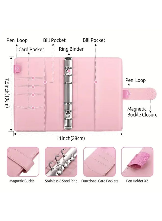 حافظة ميزانية PVC بحجم A6 مع أظرف لتوزيع النقود وملصقات وصفحات مصروفات منظمة أموال بسحاب للتخطيط المالي وحفظ الإيصالات وحاملات بطاقات هوية مخطط ادخار مالي باللون الأرجواني للاستخدام اليومي - Image 2