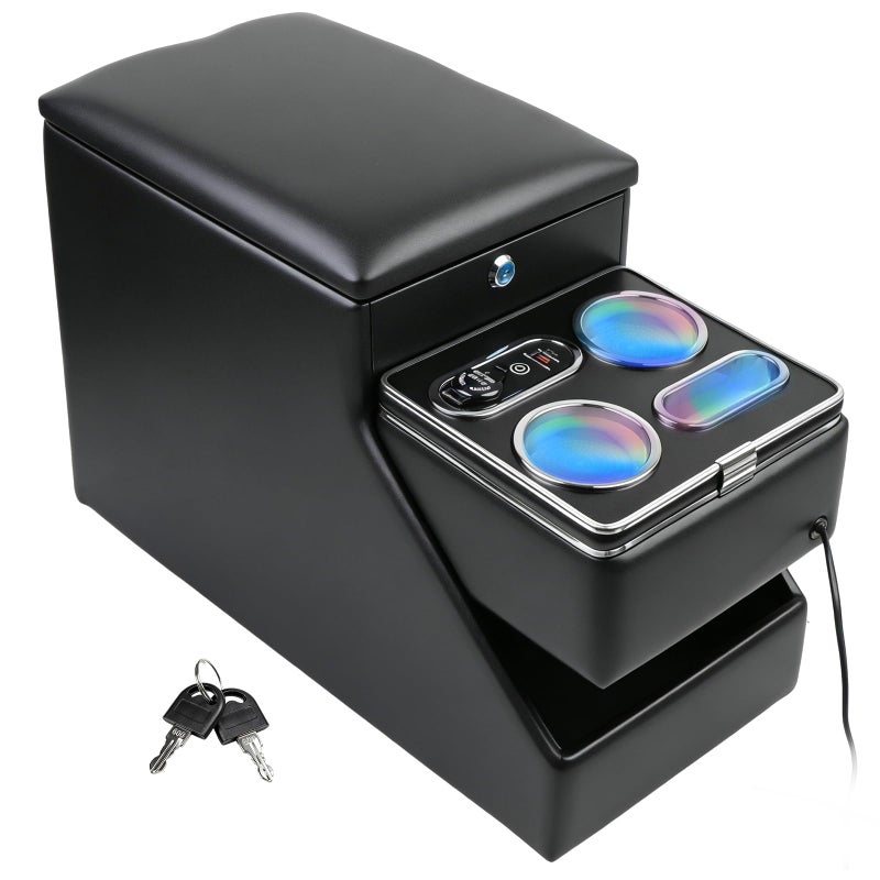 Donpida Center Console Organizer for Minivans SUVs Middle Van Seats FloorMounted Lockable Storage Box with Dual Cup Holders 7Color Ambient Light Ideal for Vehicle Interior - Image 3