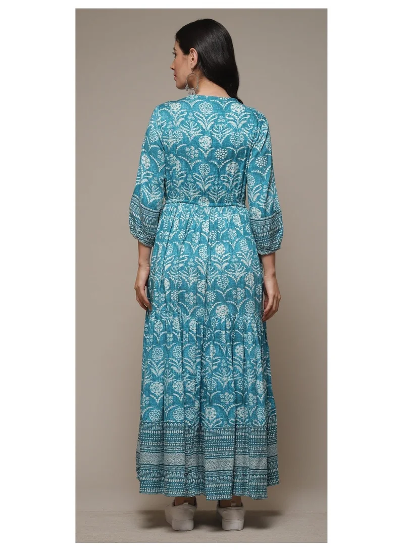Biba Turquoise Turquoise Printed Tiered Dress for Women | Best Price UAE