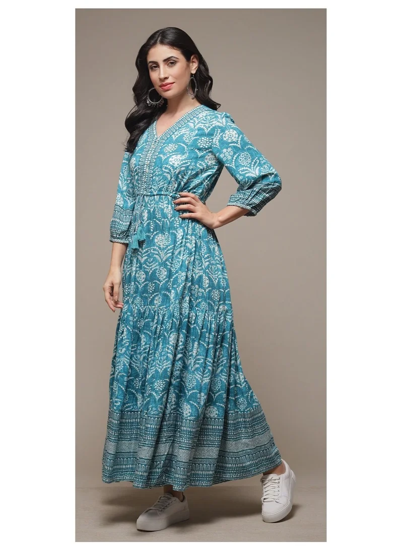 Biba Turquoise Turquoise Printed Tiered Dress for Women | Best Price UAE