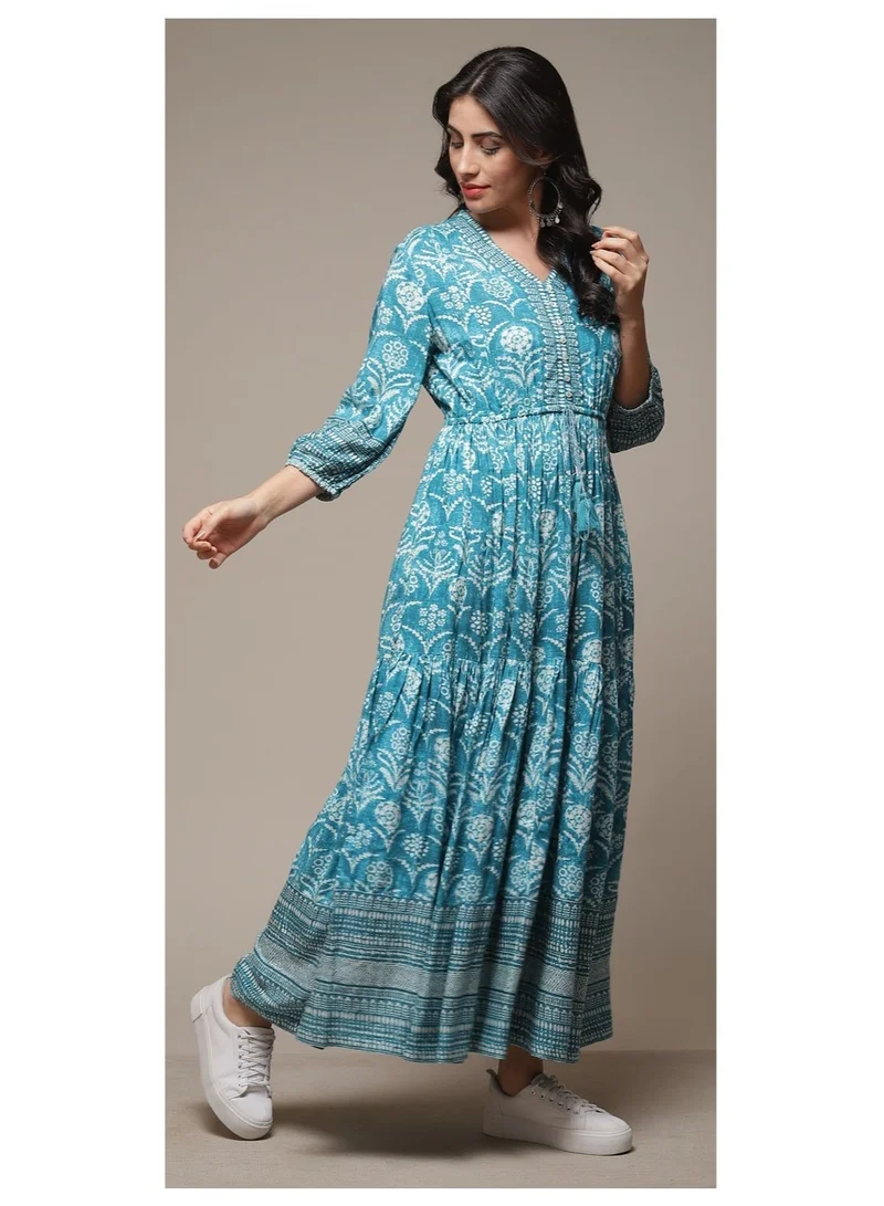 Biba Turquoise Turquoise Printed Tiered Dress for Women | Best Price UAE