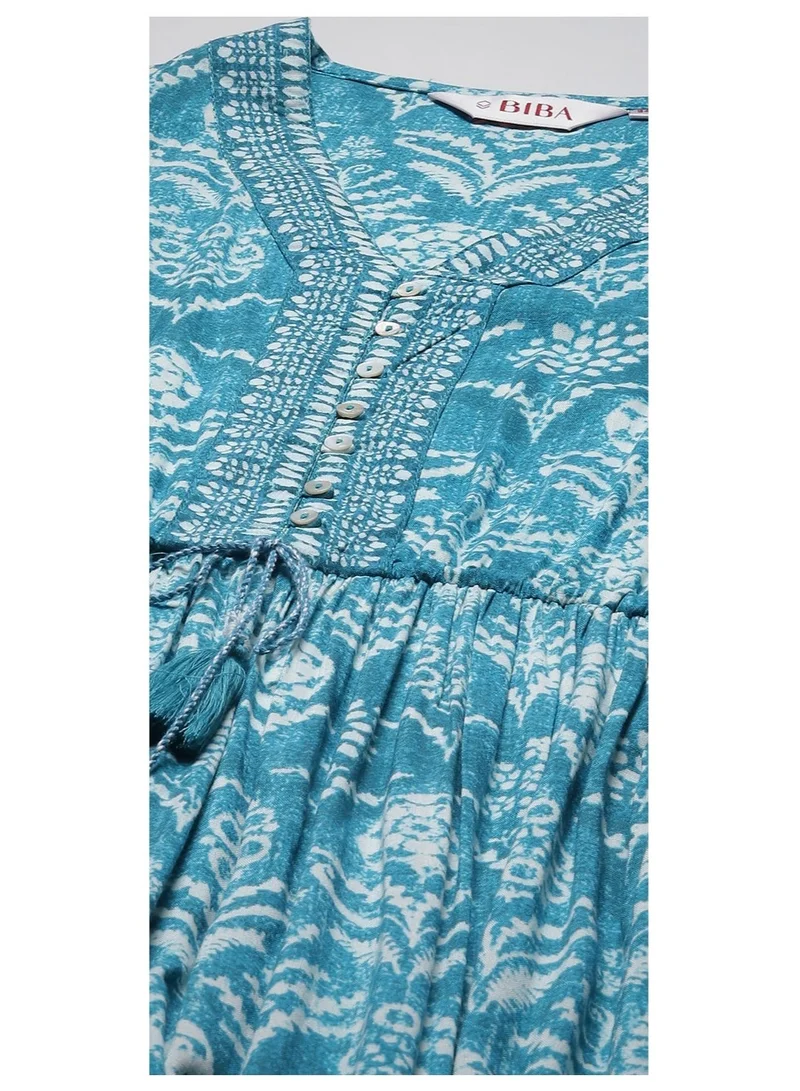 Biba Turquoise Turquoise Printed Tiered Dress for Women | Best Price UAE