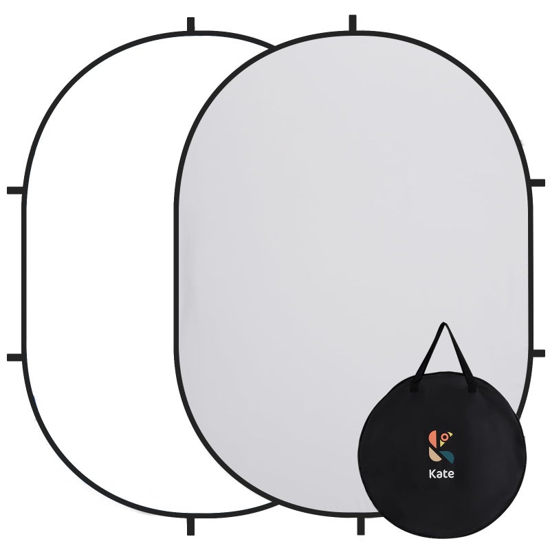 Kate Collapsible Pop-Up Backdrop for Self-Tape Auditions, Professional Headshots, Video Conferencing & Live Streaming - Portable Photography Background (5'x6.5' / 1.5x2m, White/Gray) - Image 1