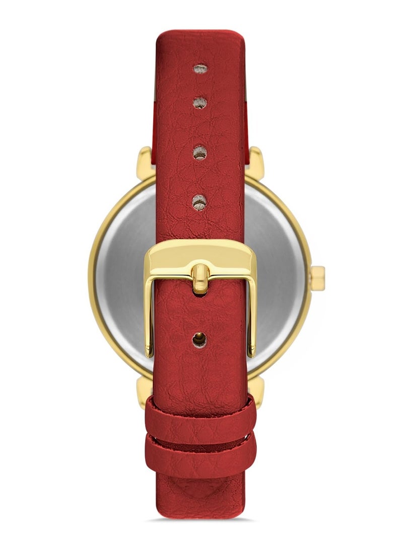 Omax Women's Luxury Wrist Watch, Watches for Women, Stainless Watches, Red Leather Band, Gold Round Dial, Waterproof Watch, 1 Year Warranty - Image 3