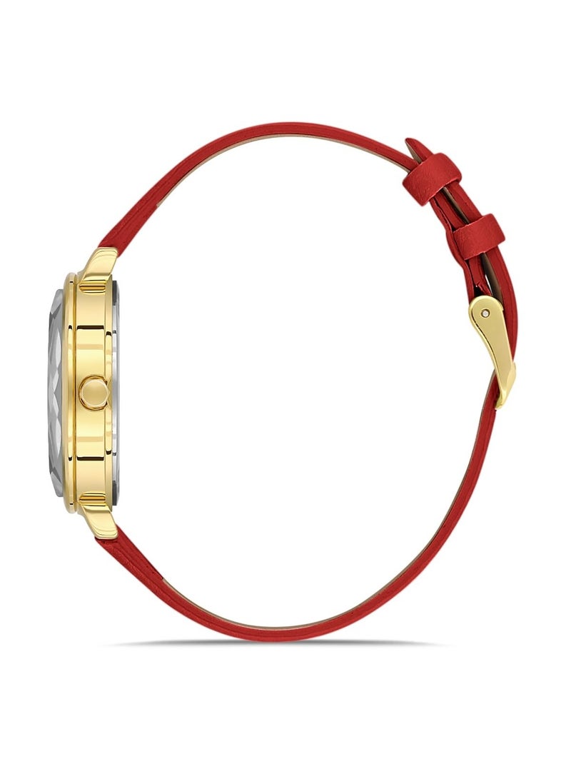 Omax Women's Luxury Wrist Watch, Watches for Women, Stainless Watches, Red Leather Band, Gold Round Dial, Waterproof Watch, 1 Year Warranty - Image 2