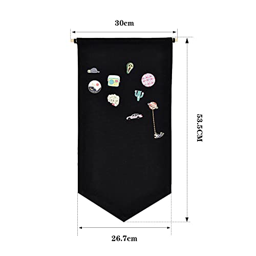 Winmany Wall Hanging Brooch Jewelry Storage Case Canvas Display Stand Enamel Pin Display Banner Holder Earrings Necklace Glitter Pin Collection Organizer (Black) - Image 3