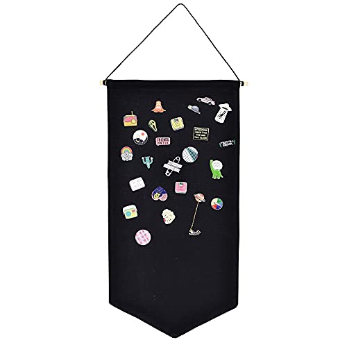 Winmany Wall Hanging Brooch Jewelry Storage Case Canvas Display Stand Enamel Pin Display Banner Holder Earrings Necklace Glitter Pin Collection Organizer (Black) - Image 1