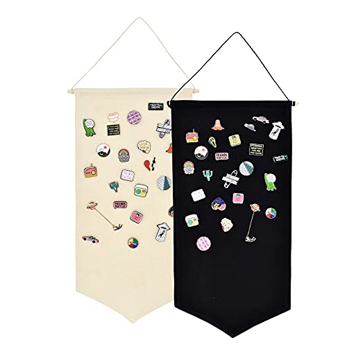 Winmany Wall Hanging Brooch Jewelry Storage Case Canvas Display Stand Enamel Pin Display Banner Holder Earrings Necklace Glitter Pin Collection Organizer (Black) - Image 2
