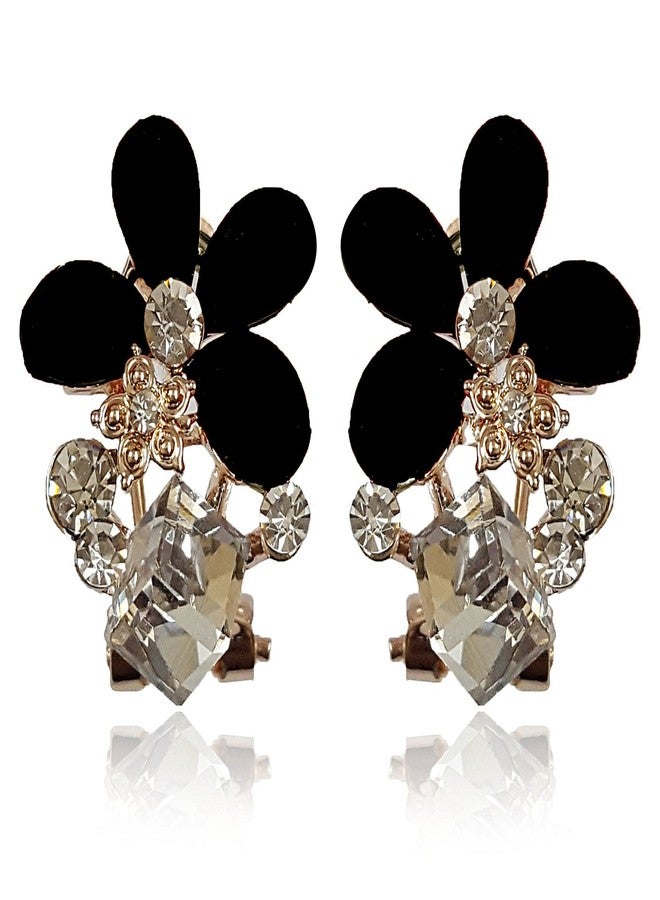 YouBella Jewellery Gold-Plated Black Floral Earrings for Women - Image 1