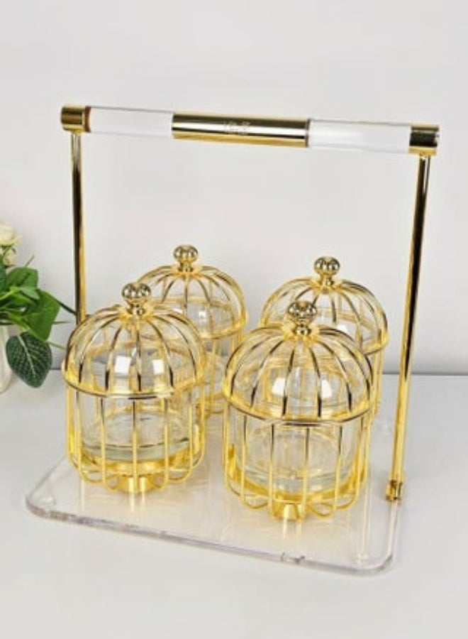 Premium Gold Acrylic Cage Serving Set for Dry Fruits & Snacks – with Stand