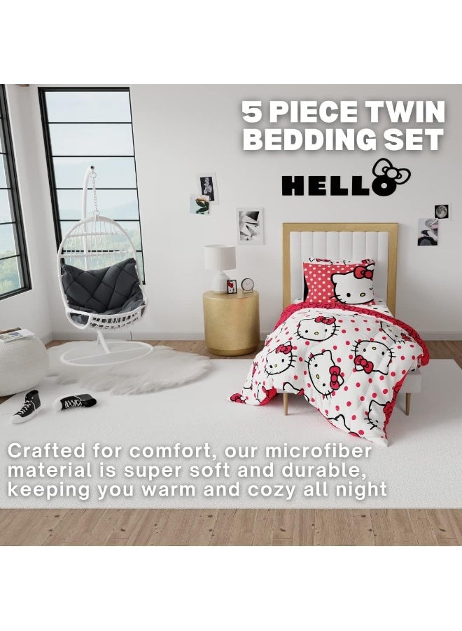 Franco Franco Collectibles Hello Kitty Polka Dot Bedding 5 Piece Super Soft Comforter and Sheet Set with Sham, Twin, (Official Licensed Product) - Image 2