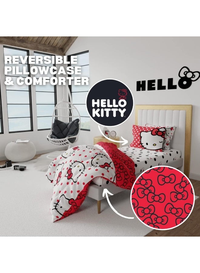 Franco Franco Collectibles Hello Kitty Polka Dot Bedding 5 Piece Super Soft Comforter and Sheet Set with Sham, Twin, (Official Licensed Product) - Image 3