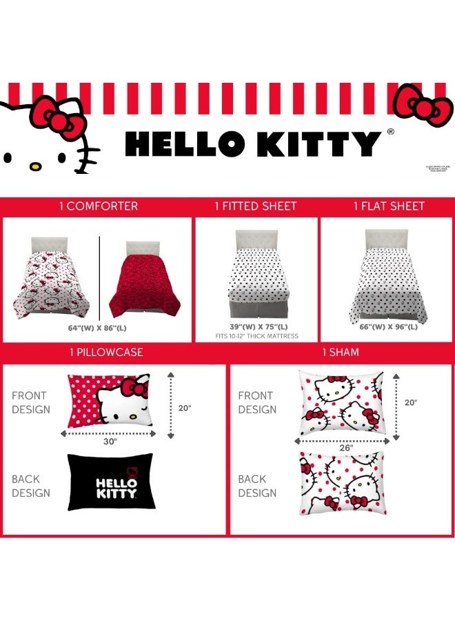 Franco Franco Collectibles Hello Kitty Polka Dot Bedding 5 Piece Super Soft Comforter and Sheet Set with Sham, Twin, (Official Licensed Product) - Image 4