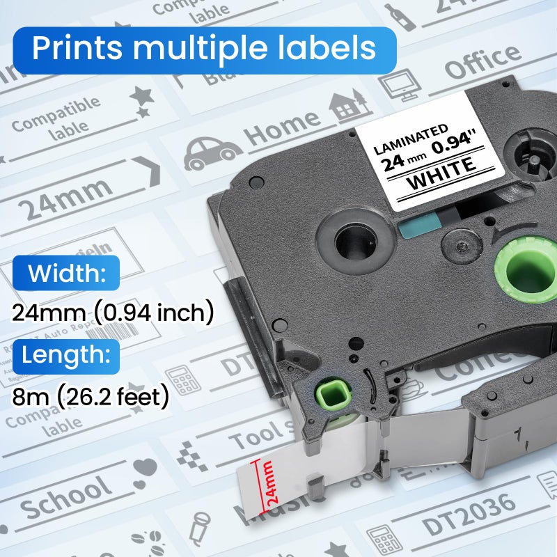 Label KINGDOM TZe-251 24mm (0.94") tz Laminated White Label Maker Tape Refills Compatible with Brother P-Touch PT D610BT D600 P710BT P750W 950W, 4-Pack 1 in Tze251 - Image 4