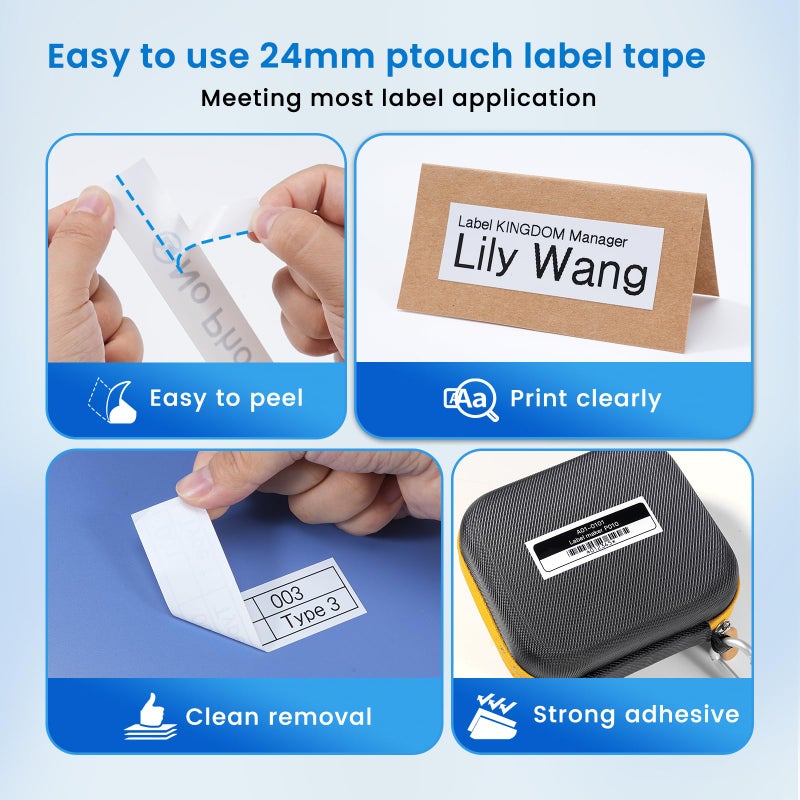 Label KINGDOM TZe-251 24mm (0.94") tz Laminated White Label Maker Tape Refills Compatible with Brother P-Touch PT D610BT D600 P710BT P750W 950W, 4-Pack 1 in Tze251 - Image 5