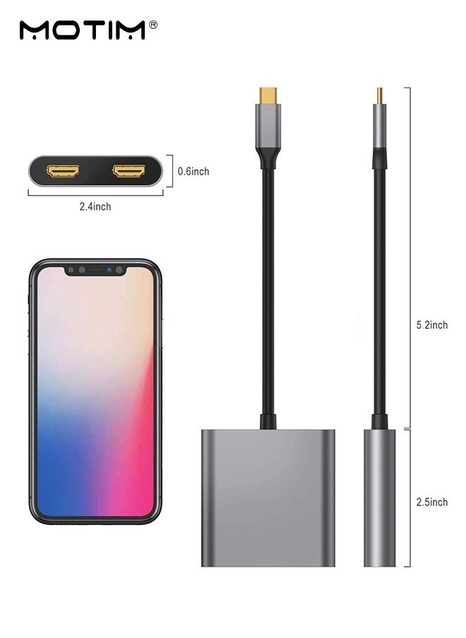 USB C to Dual HDMI Adapter 5Gbps, 4 in 1 USB Type C Hub with 2 HDMI (4K@30Hz) / USB3.0/ PD Charging, Dual HD Video Converter HDMI Splitter Docking Station for MacBook Pro Air iPad Chromebook XPS Acer HP Dell Surface Samsung