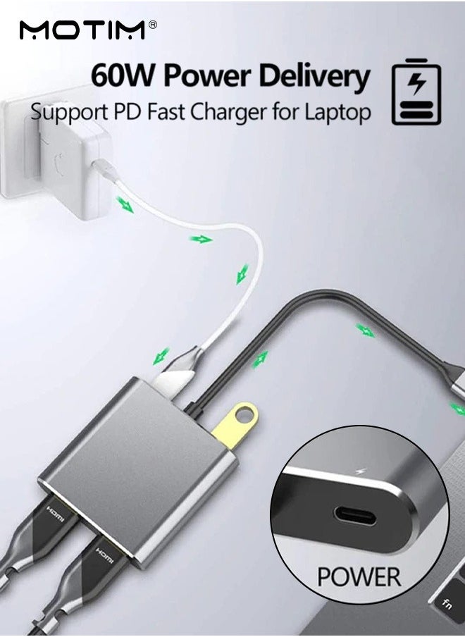 موتيم محول USB من النوع C إلى HDMI مزدوج، 4 في 1 موزع USB من النوع C مع 2 HDMI (4K@30 هرتز) / USB3.0/شحن PD، محطة إرساء USB-C بشاشة مزدوجة عالية الوضوح لنظامي التشغيل Windows وMacOS  - Image 2