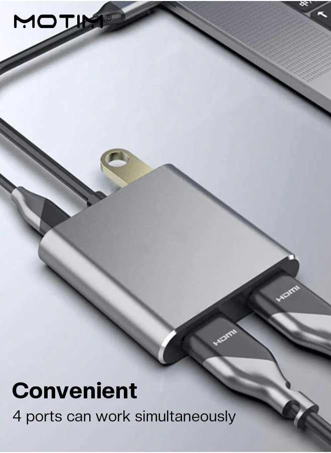 موتيم محول USB من النوع C إلى HDMI مزدوج، 4 في 1 موزع USB من النوع C مع 2 HDMI (4K@30 هرتز) / USB3.0/شحن PD، محطة إرساء USB-C بشاشة مزدوجة عالية الوضوح لنظامي التشغيل Windows وMacOS  - Image 4