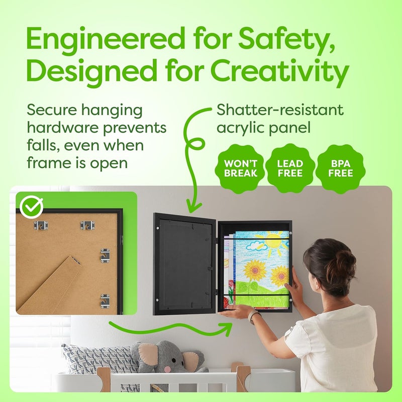 JOYSPECTIVE ® Kids Artwork Frames Changeable | No-Drill Frame for Kids Drawings Display & Storage Crafts | Holds 130+ Children Art Projects | Easy & Quick-Swap Changeable Display Frame for Kids Artwork [𝐁𝐥𝐚𝐜𝐤] - Image 3
