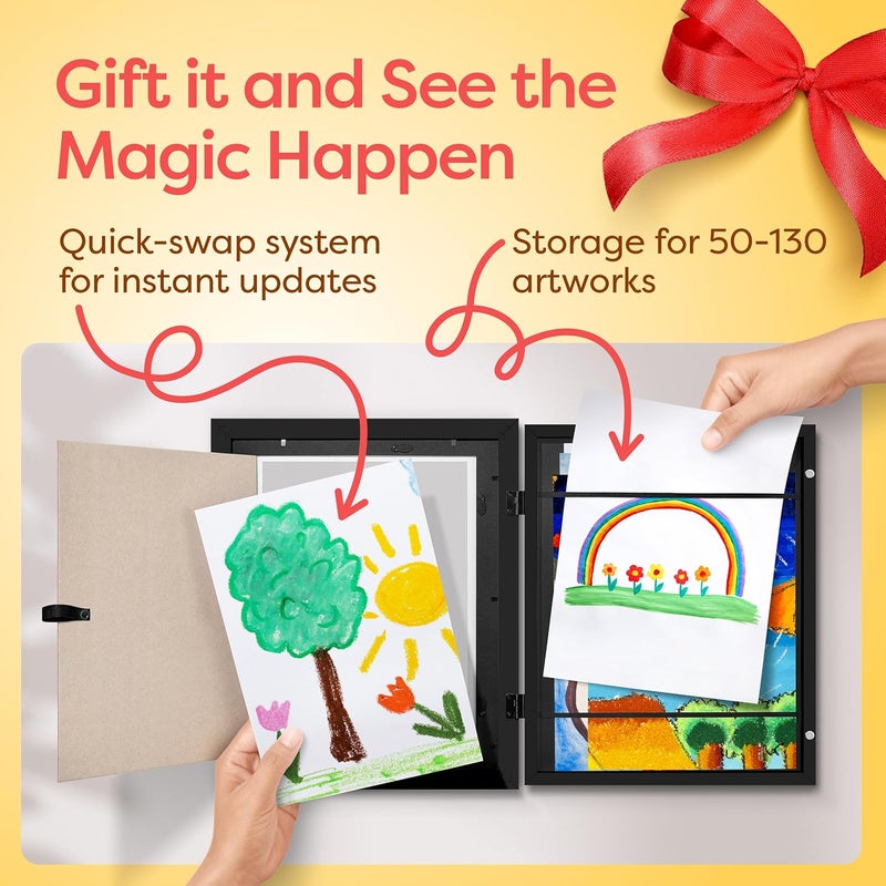 JOYSPECTIVE ® Kids Artwork Frames Changeable | No-Drill Frame for Kids Drawings Display & Storage Crafts | Holds 130+ Children Art Projects | Easy & Quick-Swap Changeable Display Frame for Kids Artwork [𝐁𝐥𝐚𝐜𝐤] - Image 2