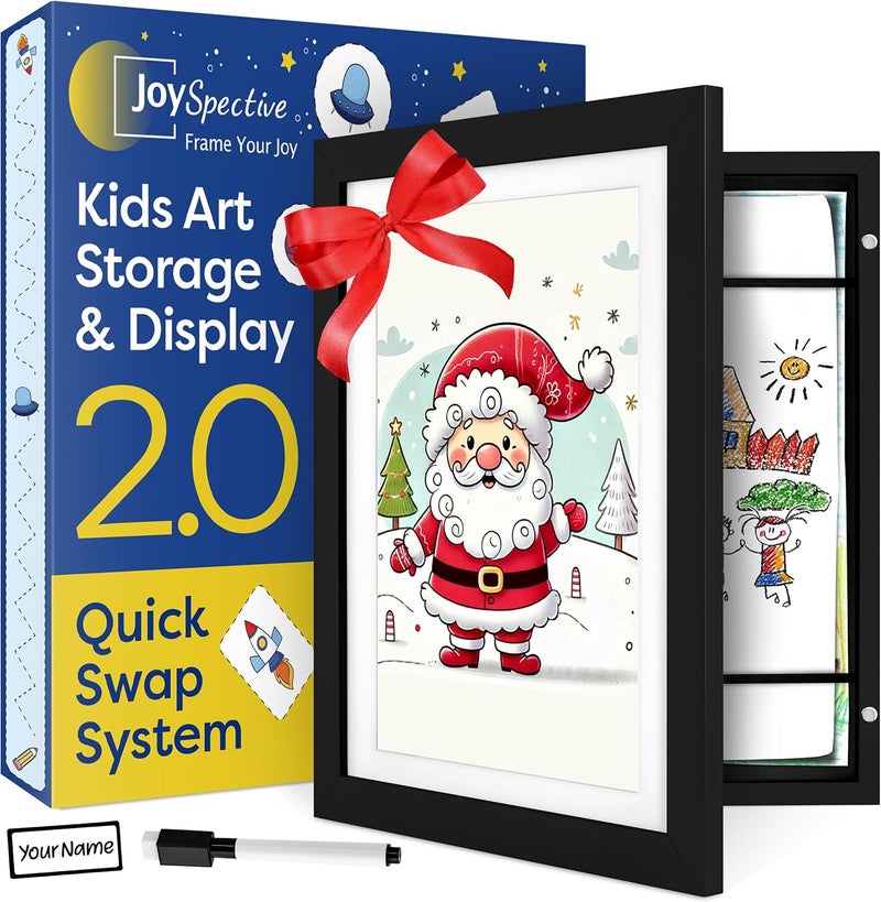 JOYSPECTIVE ® Kids Artwork Frames Changeable | No-Drill Frame for Kids Drawings Display & Storage Crafts | Holds 130+ Children Art Projects | Easy & Quick-Swap Changeable Display Frame for Kids Artwork [𝐁𝐥𝐚𝐜𝐤] - Image 1