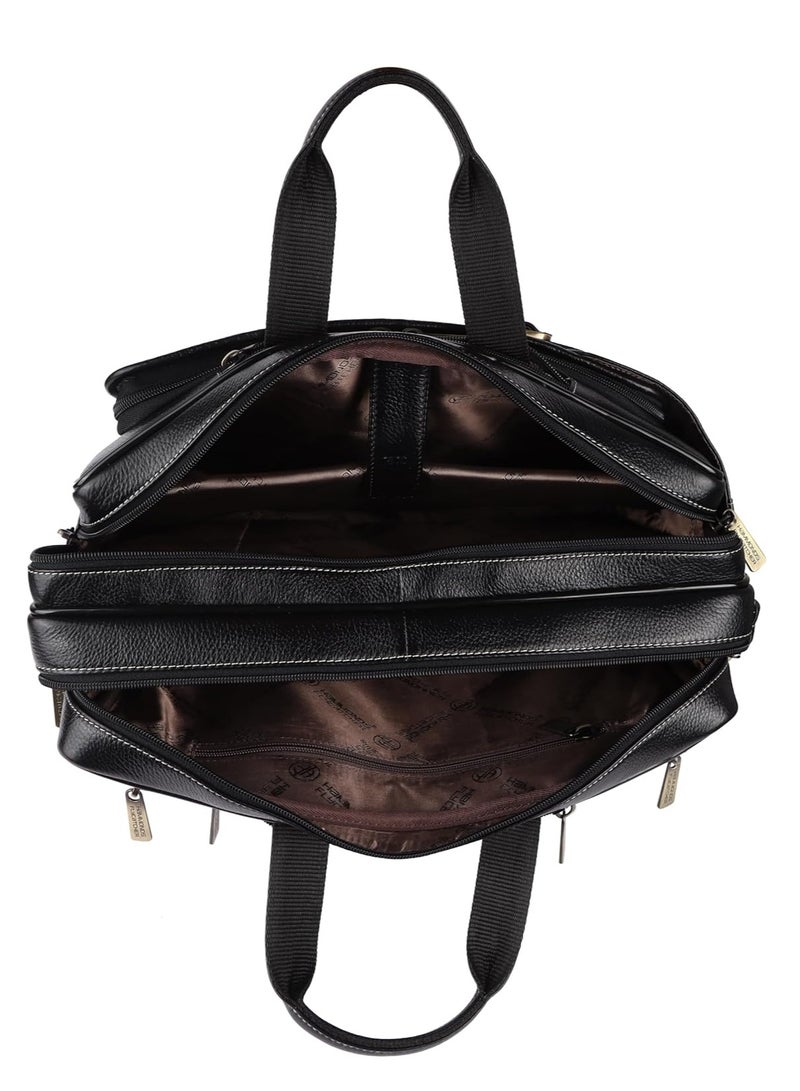  هاموندز فلاي كاتشر حقيبة مكتب جلدية للرجال  في  مقاس . بوصة قابلة للتعديل متعددة الجيوب سوداء - Image 2