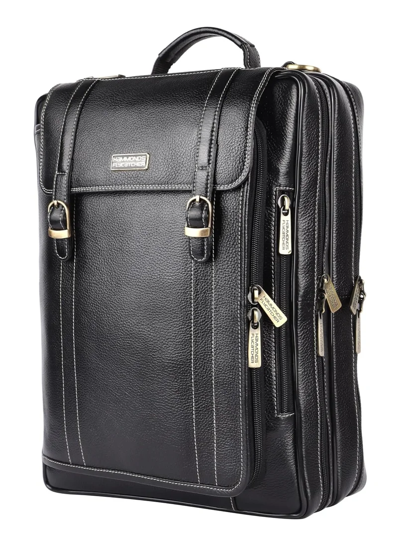 HAMMONDS FLYCATCHER Leather Office Bag for Men, 2 in 1 Leather Bag for Men, 15.6 Inch Professional Laptop Bag for Men, Adjustable Straps and Multiple Compartments| Black | 4RFL