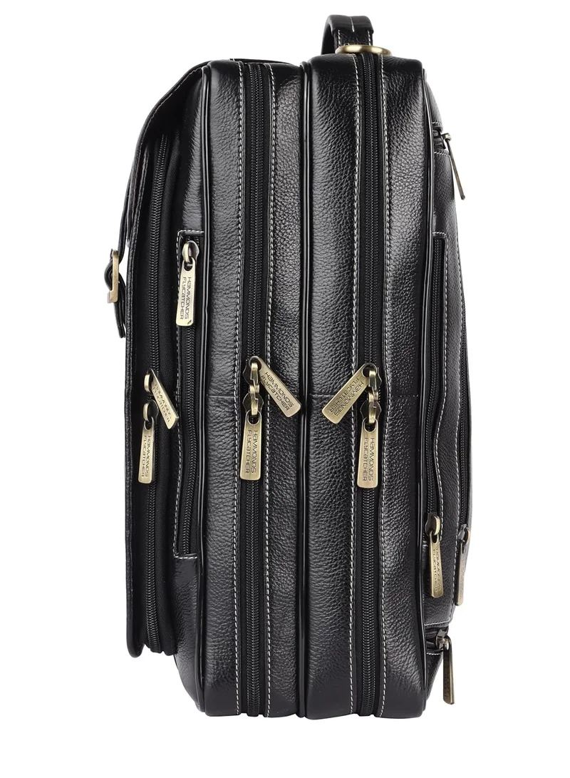 HAMMONDS FLYCATCHER Leather Office Bag for Men, 2 in 1 Leather Bag for Men, 15.6 Inch Professional Laptop Bag for Men, Adjustable Straps and Multiple Compartments| Black | 4RFL