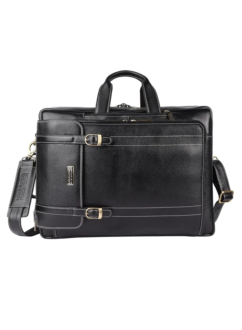 HAMMONDS FLYCATCHER Leather Office Bag for Men, 2 in 1 Leather Bag for Men, 15.6 Inch Professional Laptop Bag for Men, Adjustable Straps and Multiple Compartments| Black | 4RFL