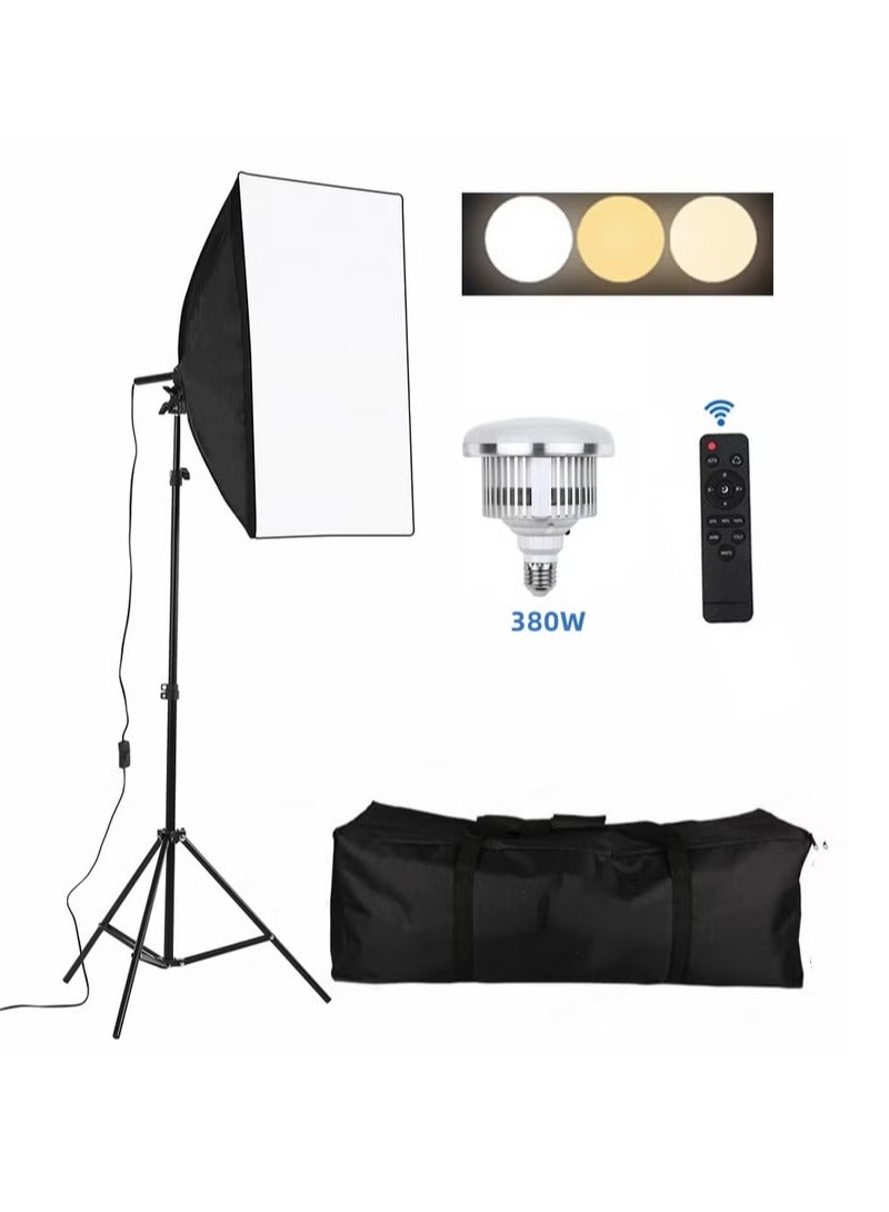 Sharpdo Studio Photography Lighting Kit with 380W 3 Colors Remote LED Bulbs,SoftBoxes and Carry Bag for Video Recording, Portraits Shooting - Image 1