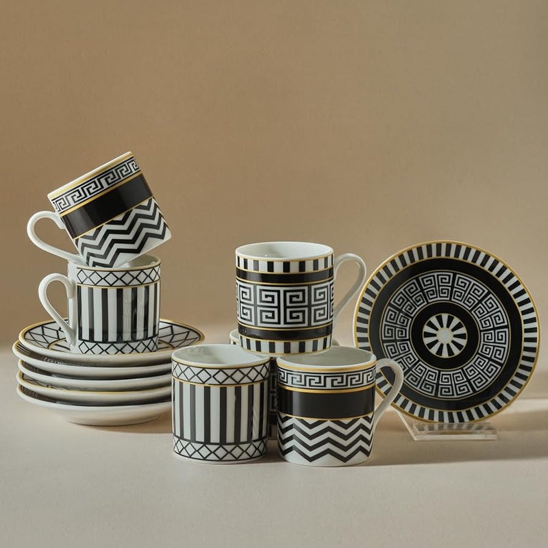 Karaca Helenistik 12-Piece Porcelain Espresso Turkish Coffee Cup Set for 6 People, 80ml, Black B0BWJ4F3HL - Image 1