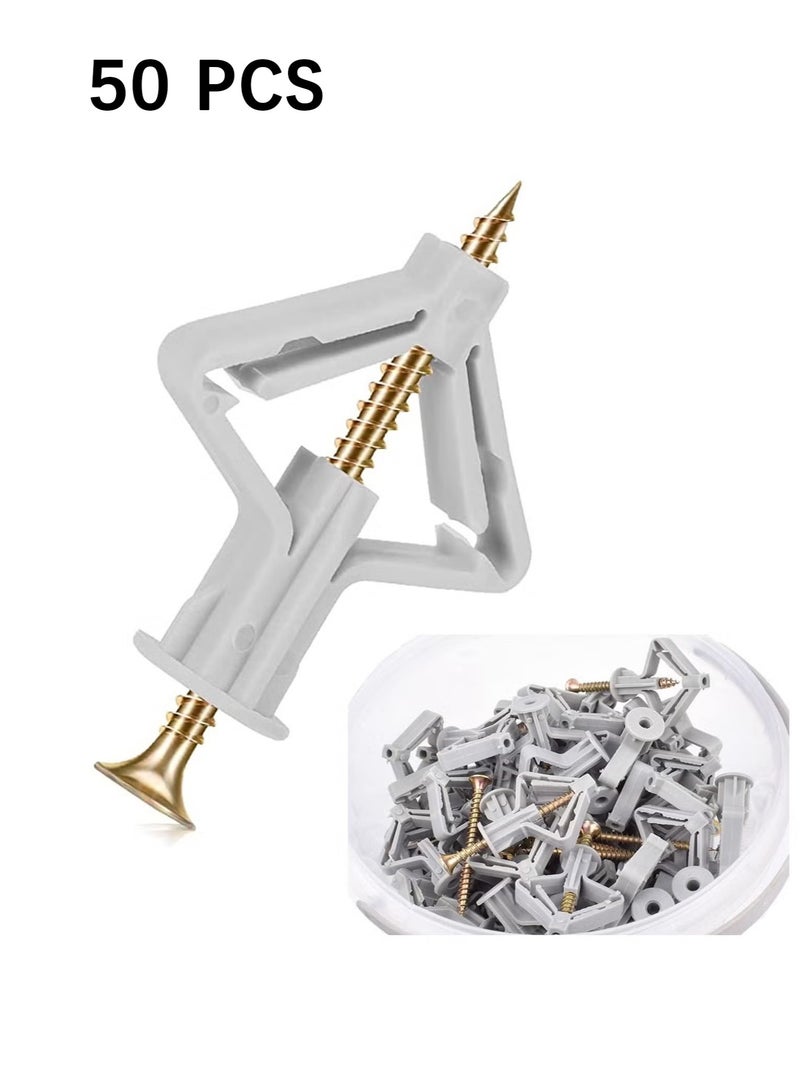 OMEVE 50 Pieces Wall Anchor Kit, Hollow Wall Anchors with Screws Self Drilling, Hollow Wall Anchor for Drywall Plasterboard Butterfly Type Expansion Anchors with Screws, Nylon - Image 1