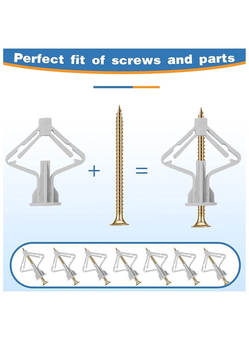 OMEVE 50 Pieces Wall Anchor Kit, Hollow Wall Anchors with Screws Self Drilling, Hollow Wall Anchor for Drywall Plasterboard Butterfly Type Expansion Anchors with Screws, Nylon - Image 2