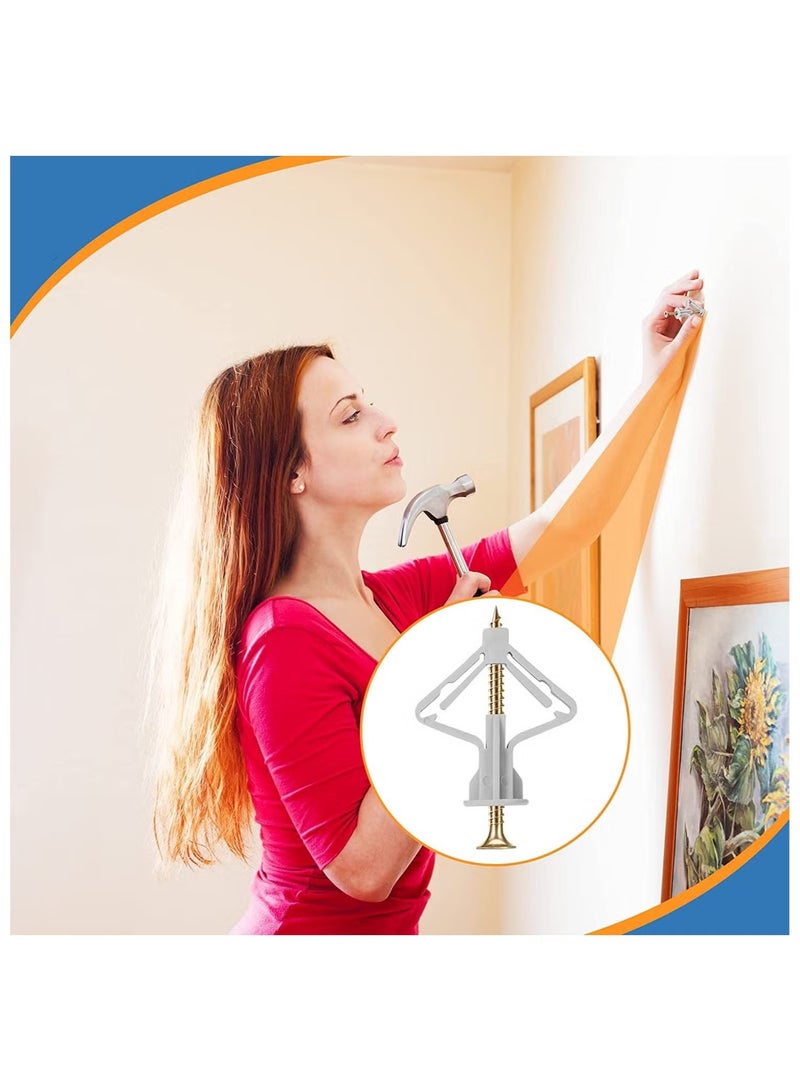 OMEVE 50 Pieces Wall Anchor Kit, Hollow Wall Anchors with Screws Self Drilling, Hollow Wall Anchor for Drywall Plasterboard Butterfly Type Expansion Anchors with Screws, Nylon - Image 3