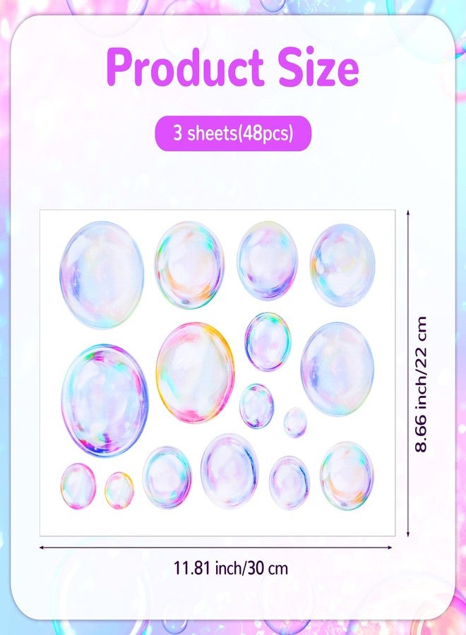 ValueBargain 48Pcs Bubble Stickers, 3 Sheets PVC Peel and Stick Bubbles, Peel and Stick Wall Art for Kids Room Bathroom Ocean Mermaid Party Nautical Accents - Image 3
