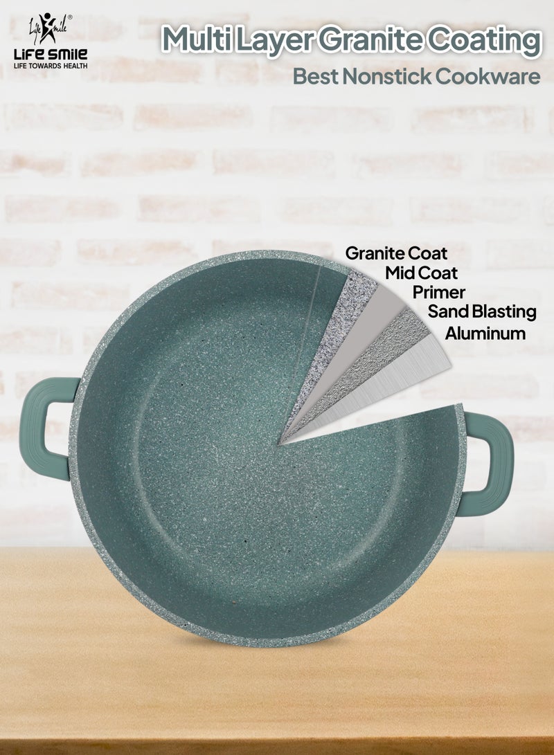 Life Smile Nonstick Cookware Set 29 pcs Cookwares-Induction Base Pots and Pans set-Granite Coating Cooking Pots set Includes 32cmx9.5L Casserole with Lid, 28cmx6.7L Casserole with Lid, 24cmx4.1L Casserole with Lid, 20cmx2.3L Casserole with Lid, 28cmx2.5L Fry pan,20cmx1L Fry pan 32cmx6.6L Shallow pot with Lid & Silicone Utensils - Image 4