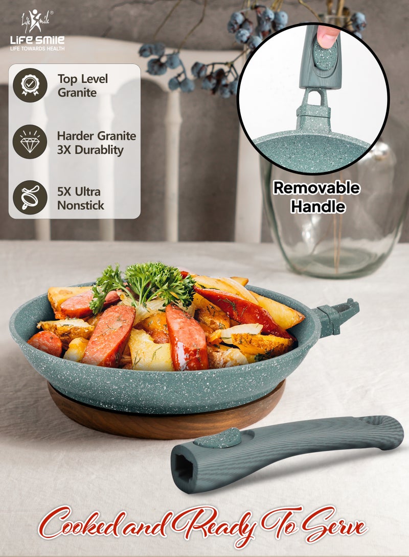 Life Smile Nonstick Cookware Set 29 pcs Cookwares-Induction Base Pots and Pans set-Granite Coating Cooking Pots set Includes 32cmx9.5L Casserole with Lid, 28cmx6.7L Casserole with Lid, 24cmx4.1L Casserole with Lid, 20cmx2.3L Casserole with Lid, 28cmx2.5L Fry pan,20cmx1L Fry pan 32cmx6.6L Shallow pot with Lid & Silicone Utensils - Image 5