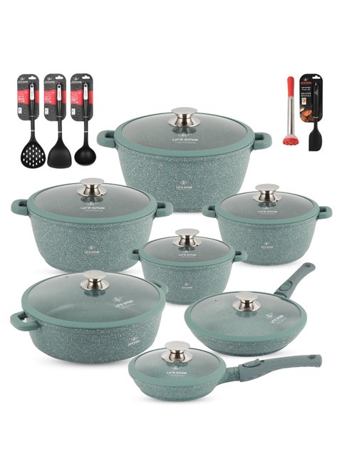 Cookware Set 29 pieces -Pots and Pans set Granite Non Stick Coating 100% PFOA FREE, Induction Base Cooking Set include Casseroles & Shallow Pot & Fry Pans & Silicone Utensils