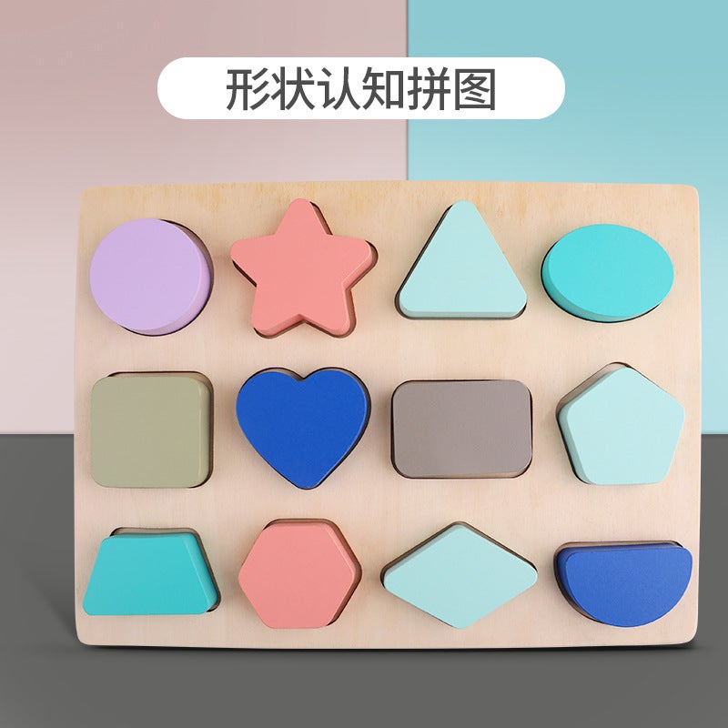 Children'S Puzzle Jigsaw Puzzle Makaron Wooden Digital Alphabet Shape Cognitive Board Hand Scratch Board Wooden Toy - Image 1