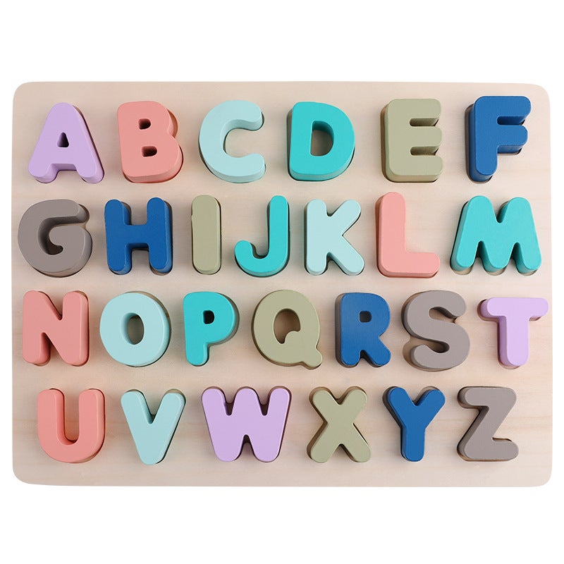 Children'S Puzzle Jigsaw Puzzle Makaron Wooden Digital Alphabet Shape Cognitive Board Hand Scratch Board Wooden Toy - Image 2
