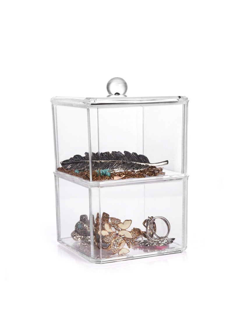 Excefore Cotton Ball and Swab Holder Organizer, Clear Acrylic Pad Container for Swabs, Q-Tips, Make Up Pads, Cosmetics More - Image 1