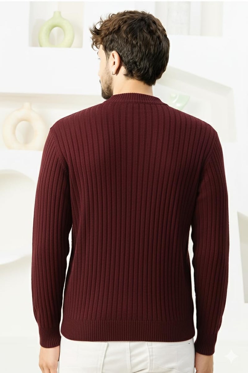 Pivl Men's Winter Half Zip Solid Warm Sweater_Wine-XL - Image 4