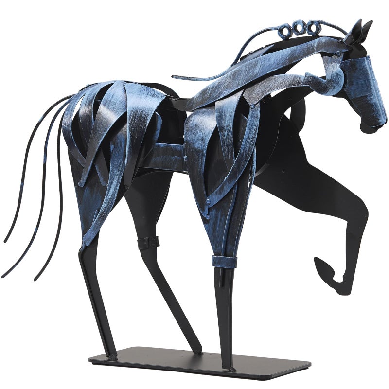 SunBlogs Art Handmade Horse Statue  Unique Rustic Decor for Office  Home  HandPainted Metal Sculpture  Perfect Handicraft Gift for Horse Lovers Blue